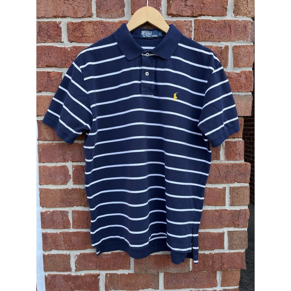 Vintage Polo Ralph Lauren Men's Polo Shirt Blue & White Striped Size L